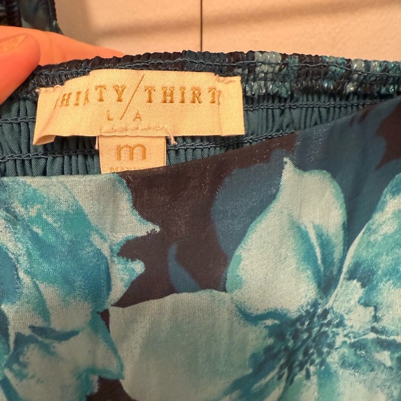 💙 EUC Thirty/Thirty LA Blue Floral Print Empire Waist Babydoll Dress, Med - Picture 3 of 5
